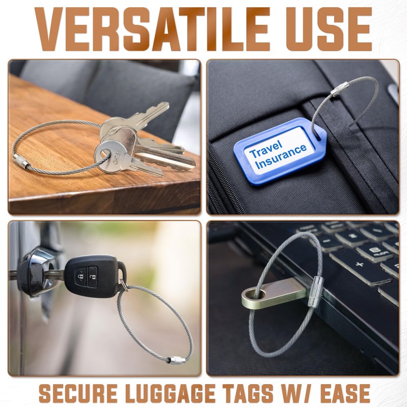 BlueCosto - Wire Keychain Cable - 50 PK, 6.7â€ / 17cm - 2mm Thick Stainless Steel Keyring Wire Loops - Secure Screw Lock for Hanging Luggage Tags & Organizing Keys - Image 3